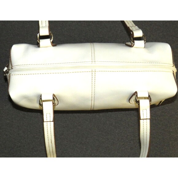White Pebbled Faux Leather Double Strap Shoulder Bag Purse - Picture 6 of 7